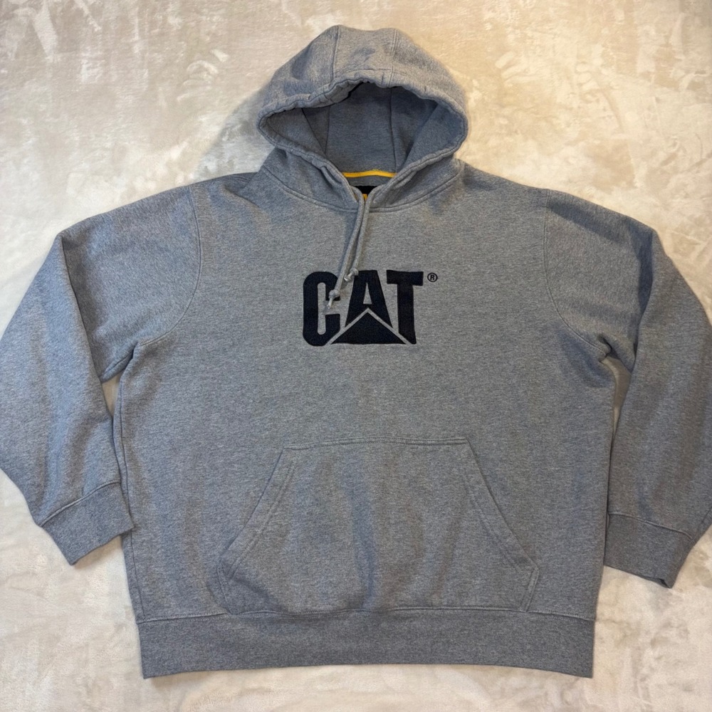Caterpillar CAT Mens XL Gray Embroidered Logo Pullover Hoodie Sweatshirt